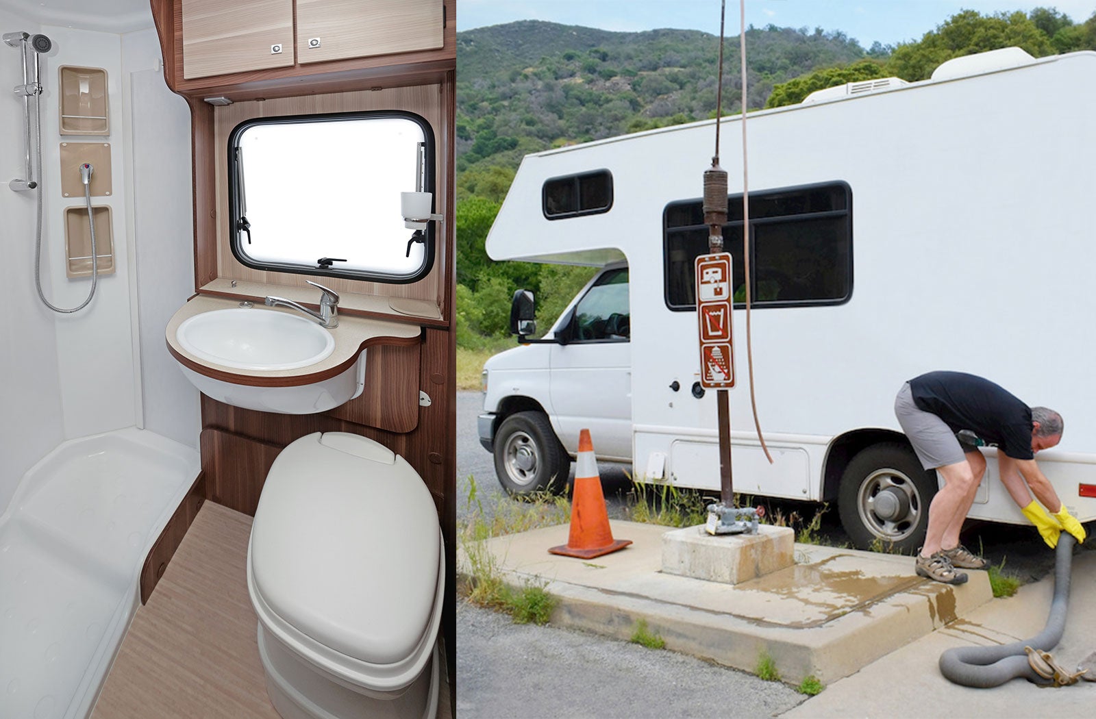 Portable RV/camper toilet and holding tank setup in Bozeman, Montana